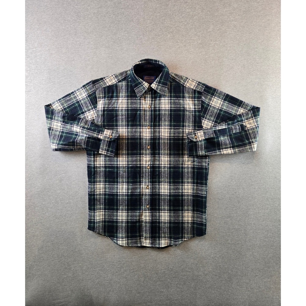 Pendleton Flannel Shirt Mens S Green Campbell Tartan Plaid 100% Virgin Wool 90's